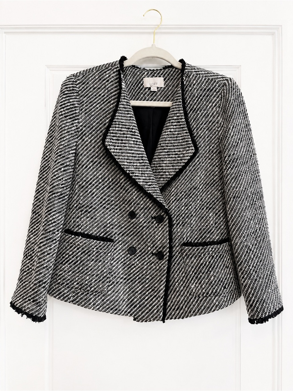 Title: LOFT Black & White Tweed Double-Breasted Blazer Size 4